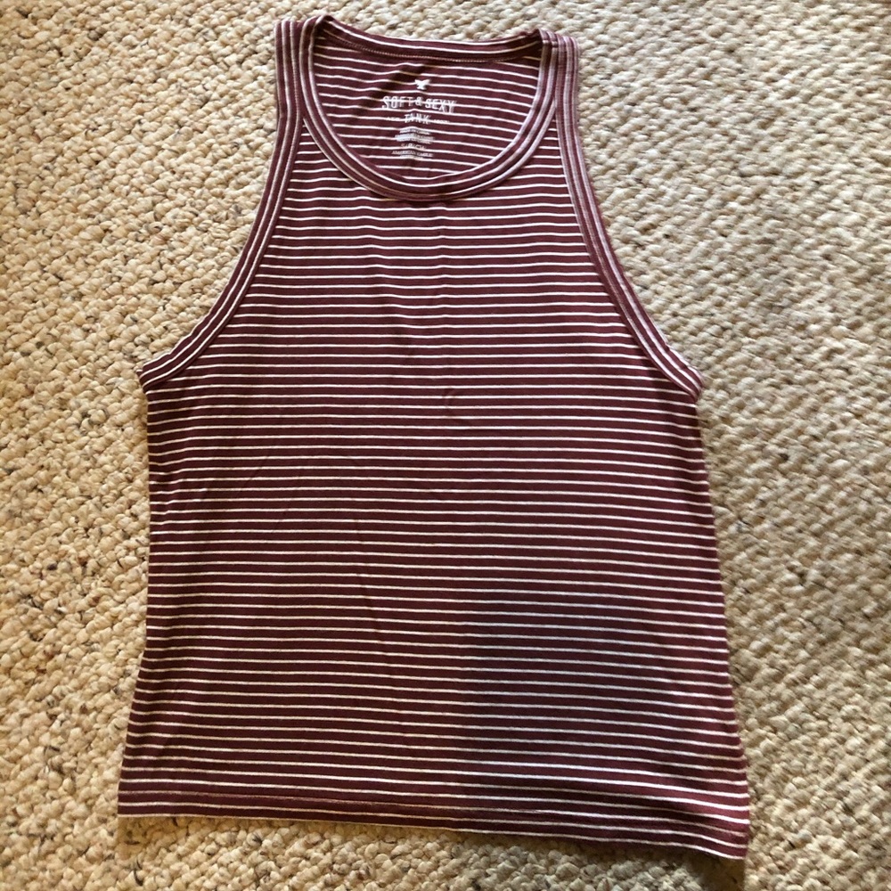 American Eagle Burgundy Striped Tank Top